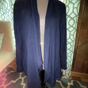 JM Collection Navy Open-Front Women's Faux Suede Sweater Cardigan Jacket